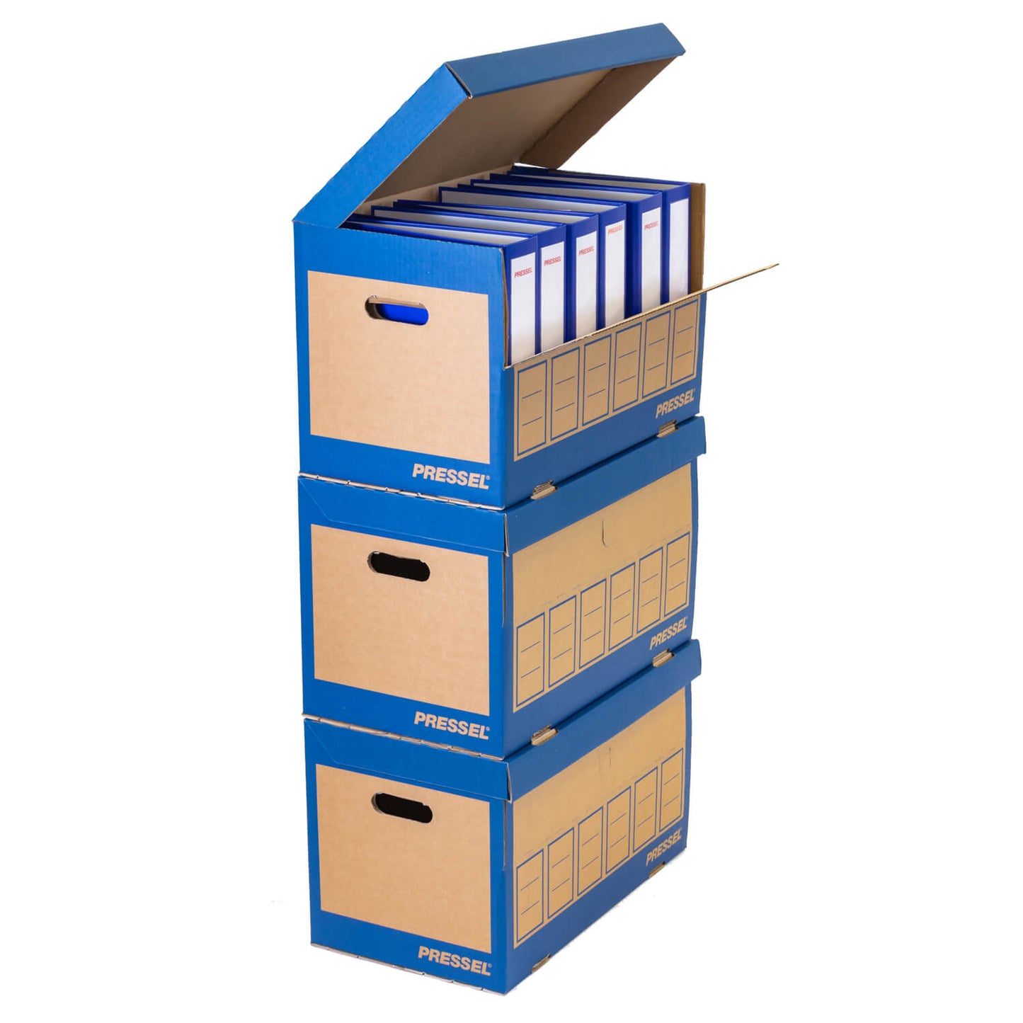 Pressel Ordner Archiv-Box für 6 Ordner, Natur/Blau, 10 Stück