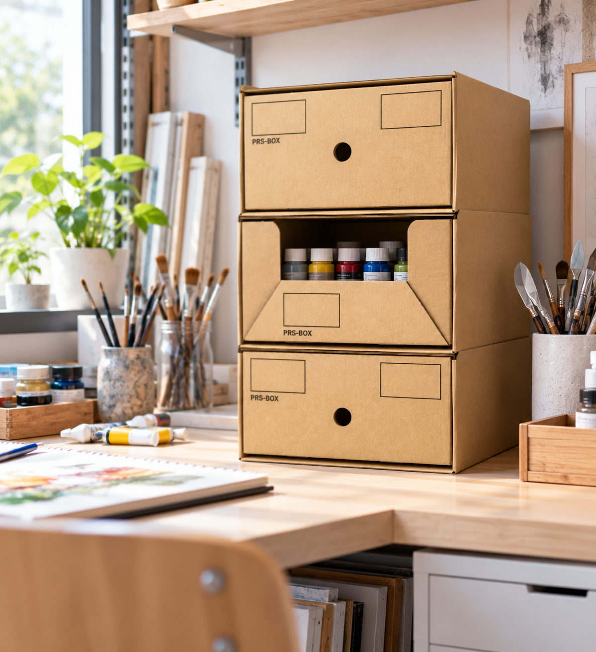 Boîte empilable PRS, naturelle, pour A4, 10 pièces