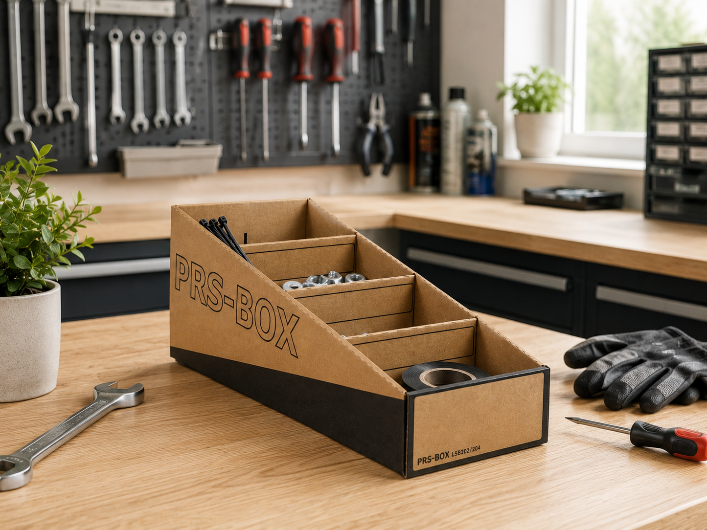 PRS Storage Box LSB204 with Dividers, 4 Compartments, Natural/Black, 8 Pieces