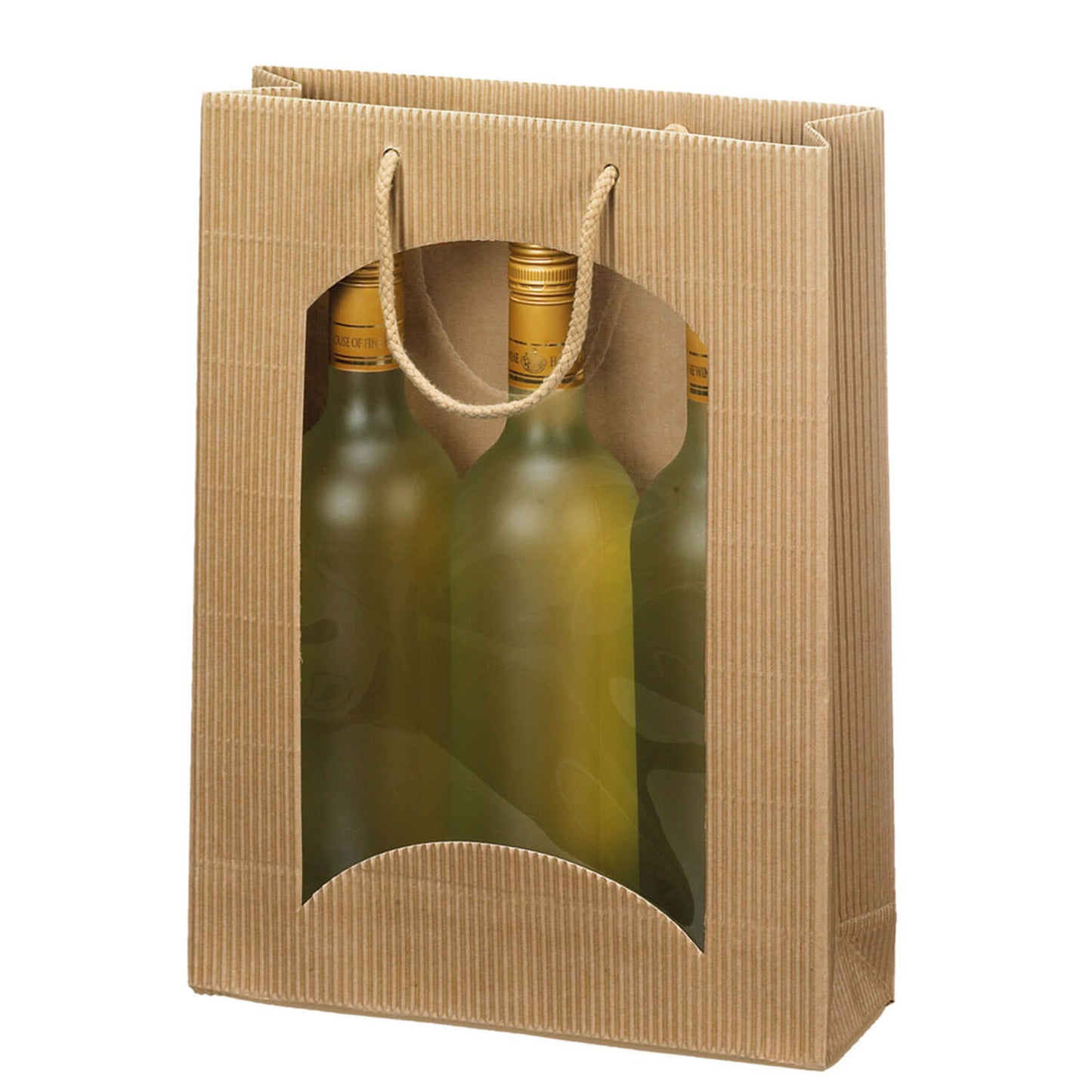 PRS-EP Flaschentragetasche mit Fenster im "OpenWave" Design für 1-3 Flaschen, Natur, 20 Stk./Pkg.